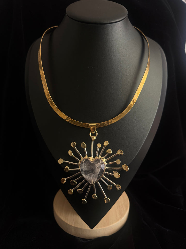 Clear Faceted Quartz Radiant Heart Necklace