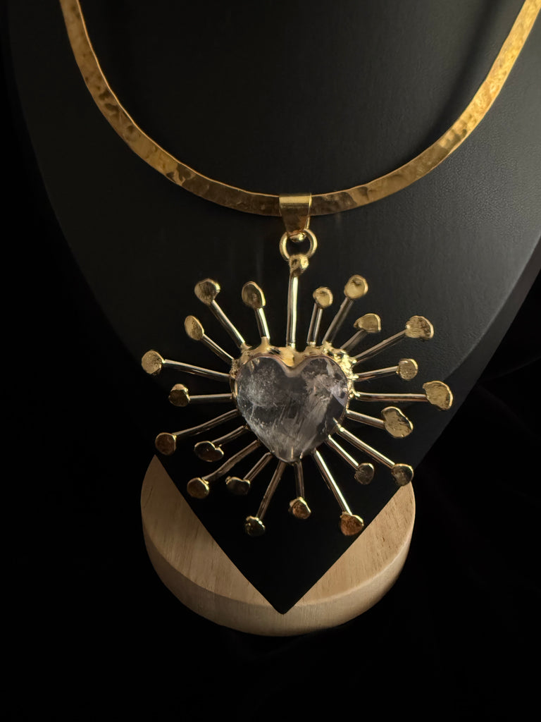 Clear Faceted Quartz Radiant Heart Necklace
