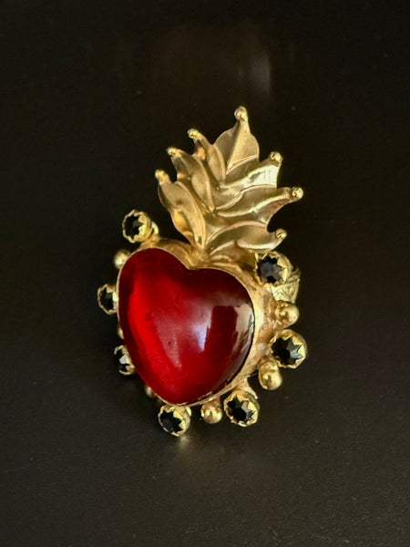 Red Flame Heart Ring