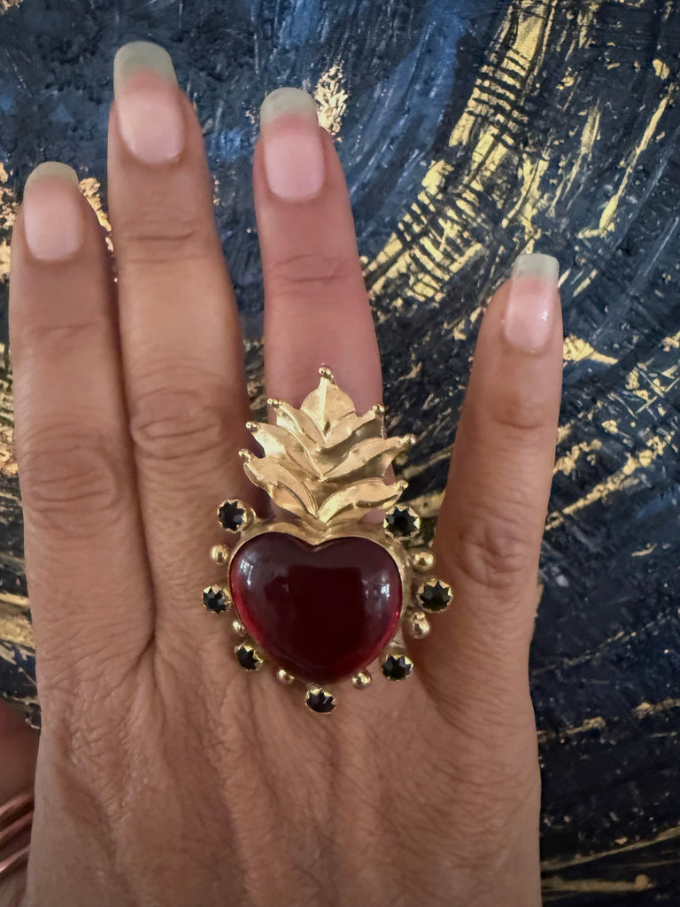 Red Flame Heart Ring