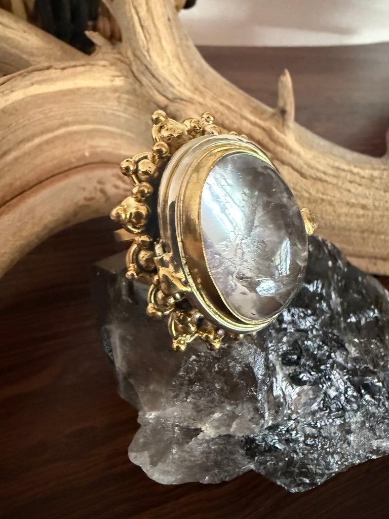 Clear Oval Quartz Locket ring
