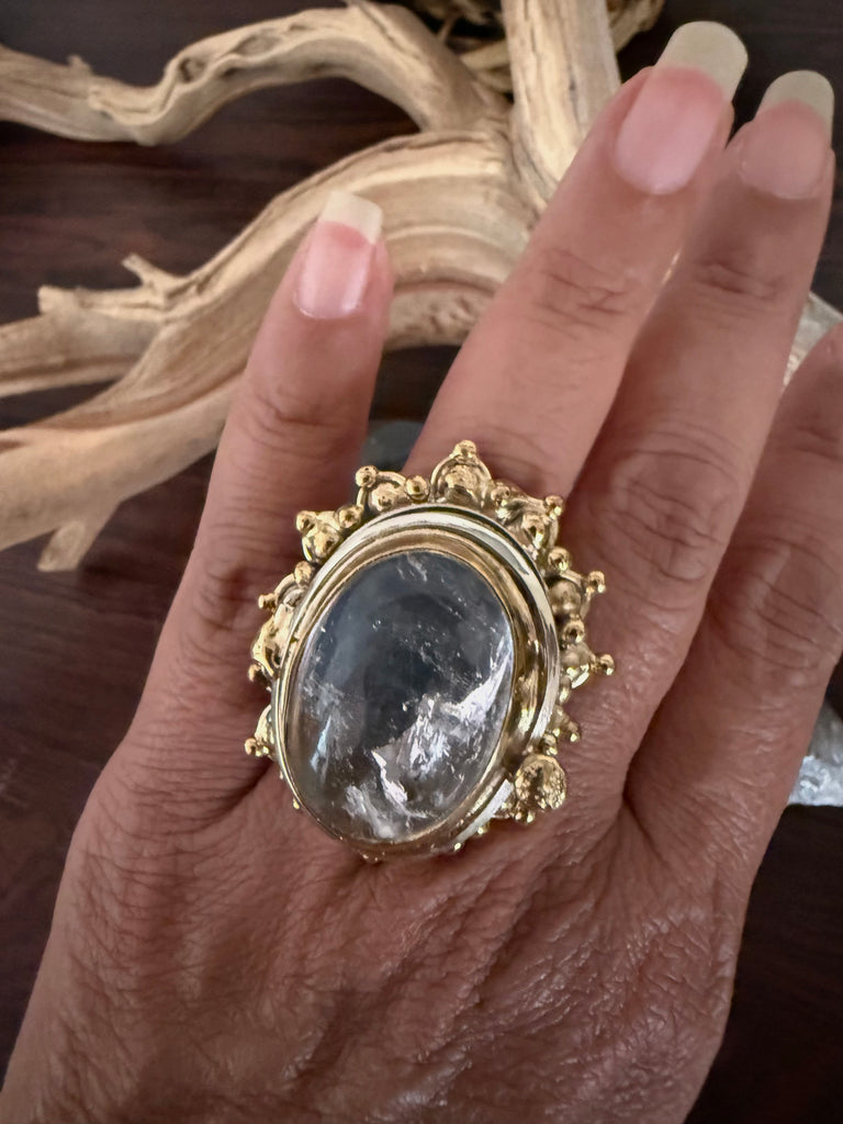 Clear Oval Quartz Locket ring