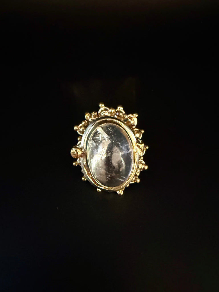 Clear Oval Quartz Locket ring