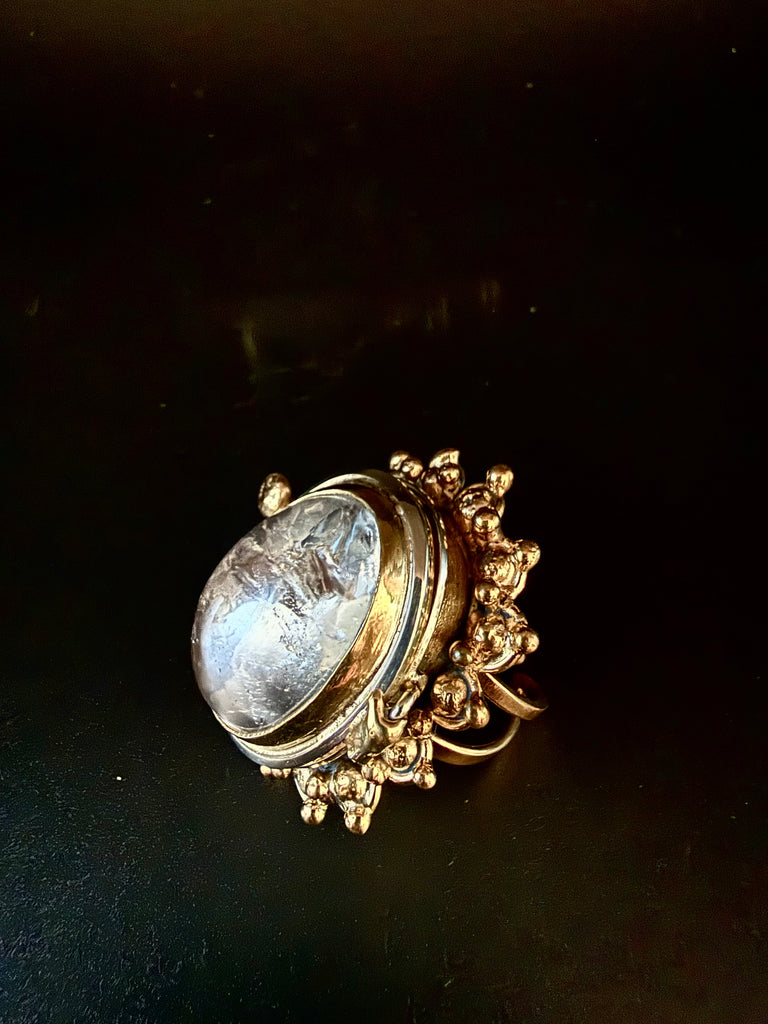 Clear Oval Quartz Locket ring
