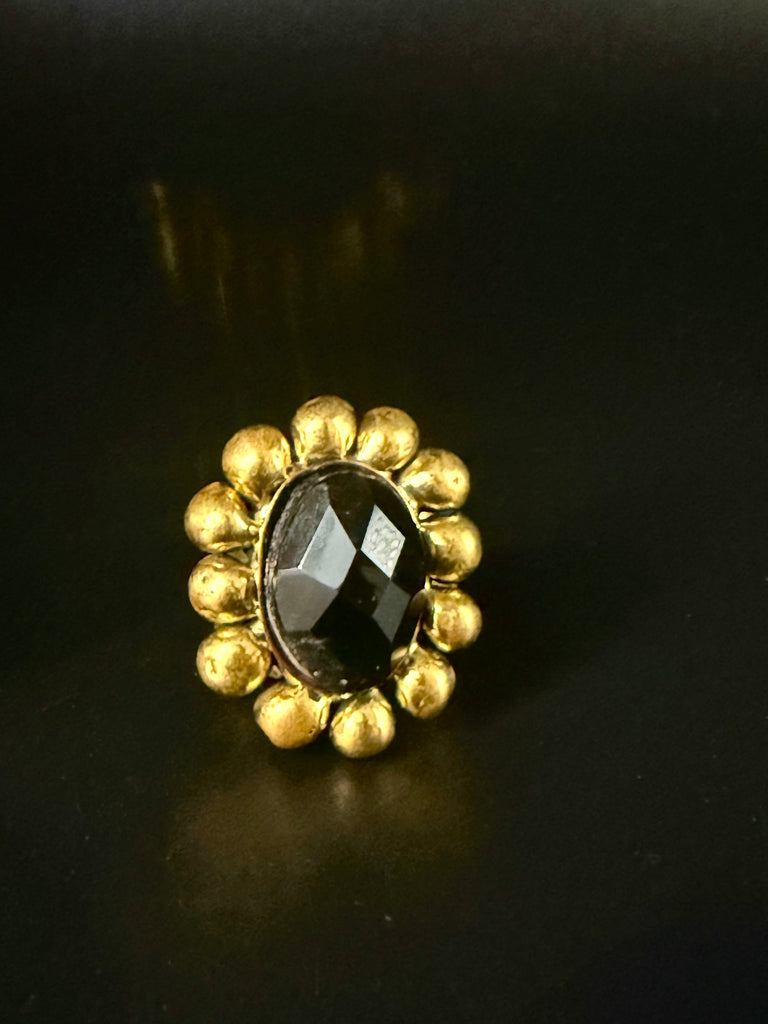 Faceted Obsidian Halo Ring