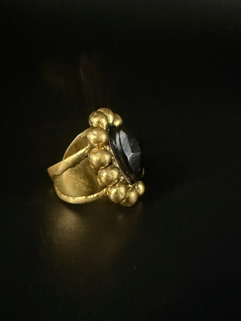 Faceted Obsidian Halo Ring