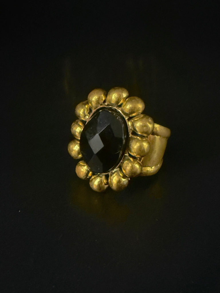Faceted Obsidian Halo Ring