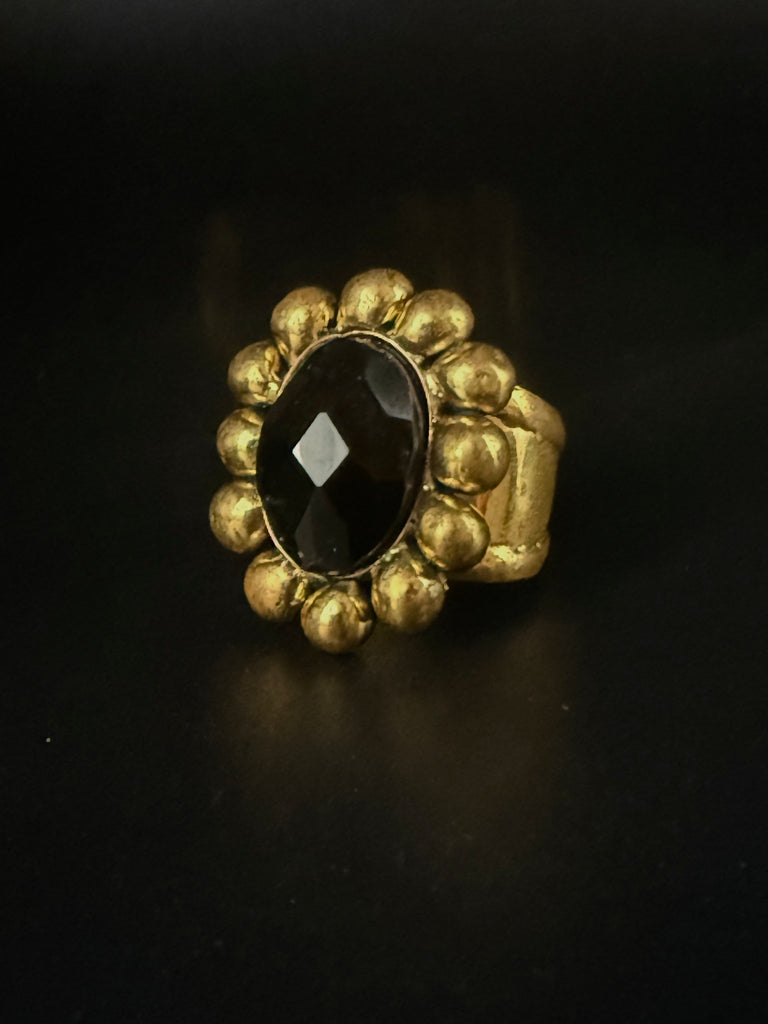 Faceted Obsidian Halo Ring