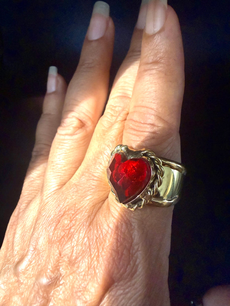 Faceted Red Crystal Heart Ring