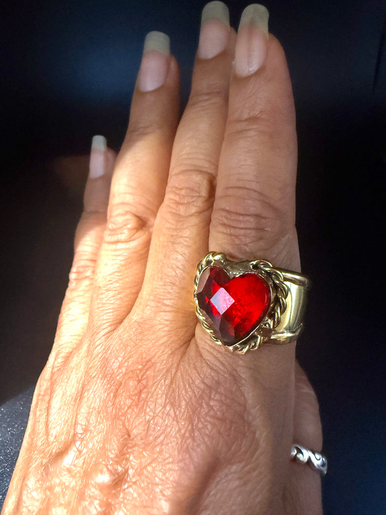 Faceted Red Crystal Heart Ring