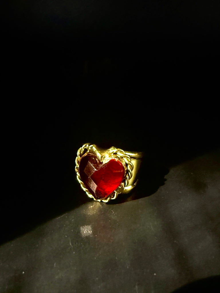 Faceted Red Crystal Heart Ring
