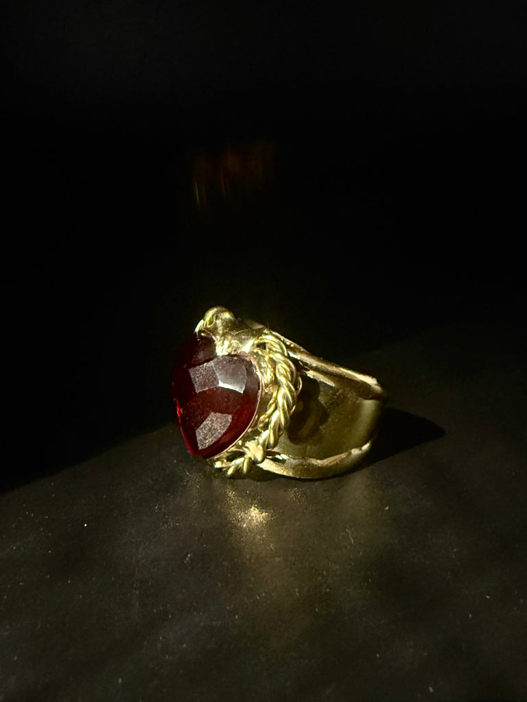 Faceted Red Crystal Heart Ring