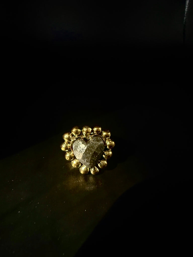 Pyrite Halos Heart Ring