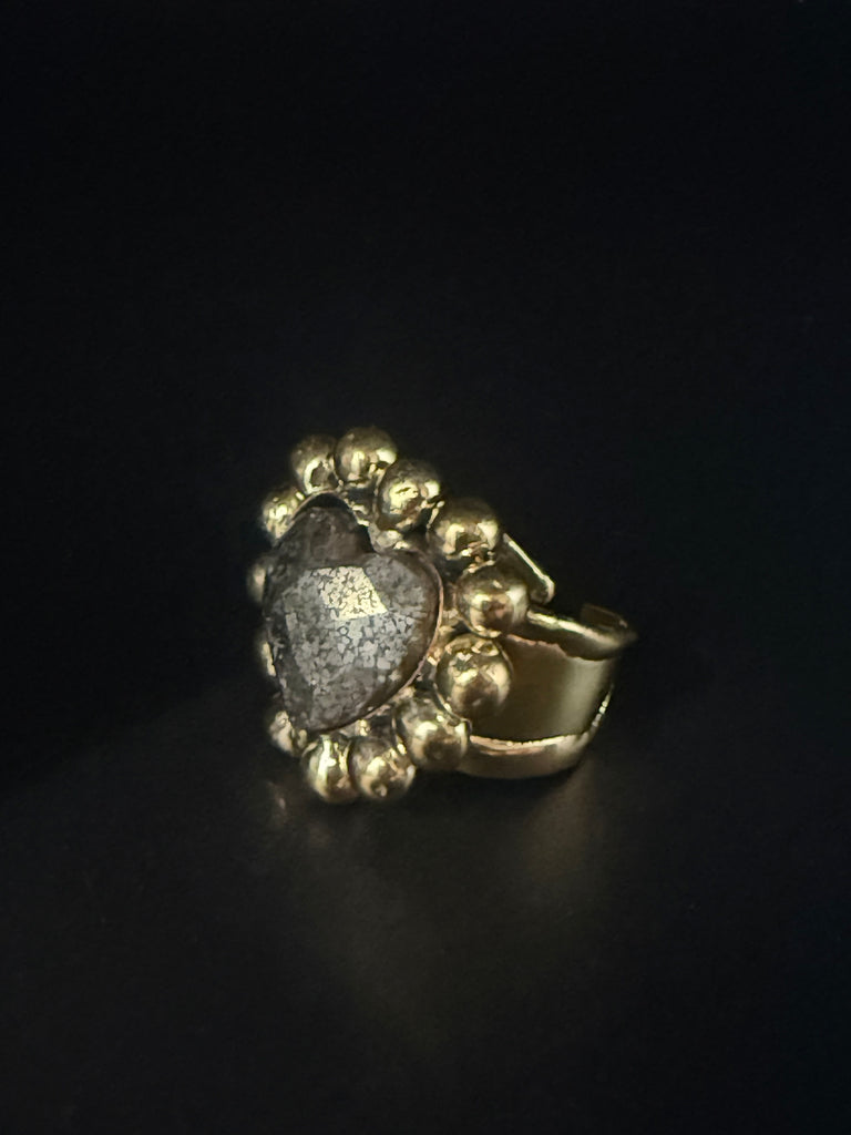 Pyrite Halos Heart Ring