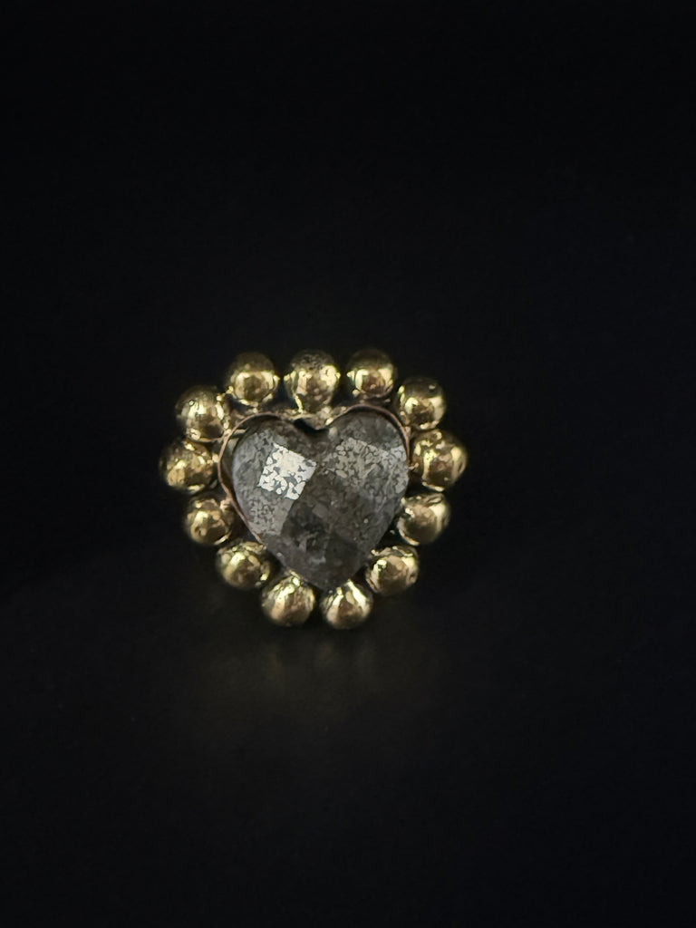 Pyrite Halos Heart Ring