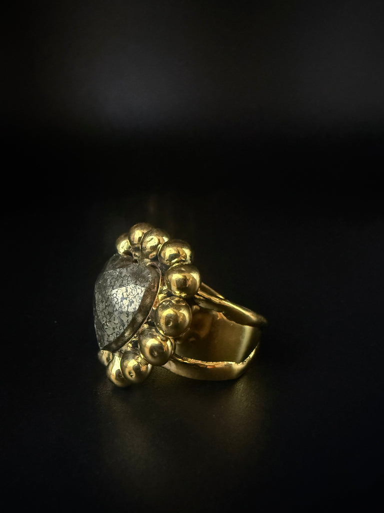 Pyrite Halos Heart Ring