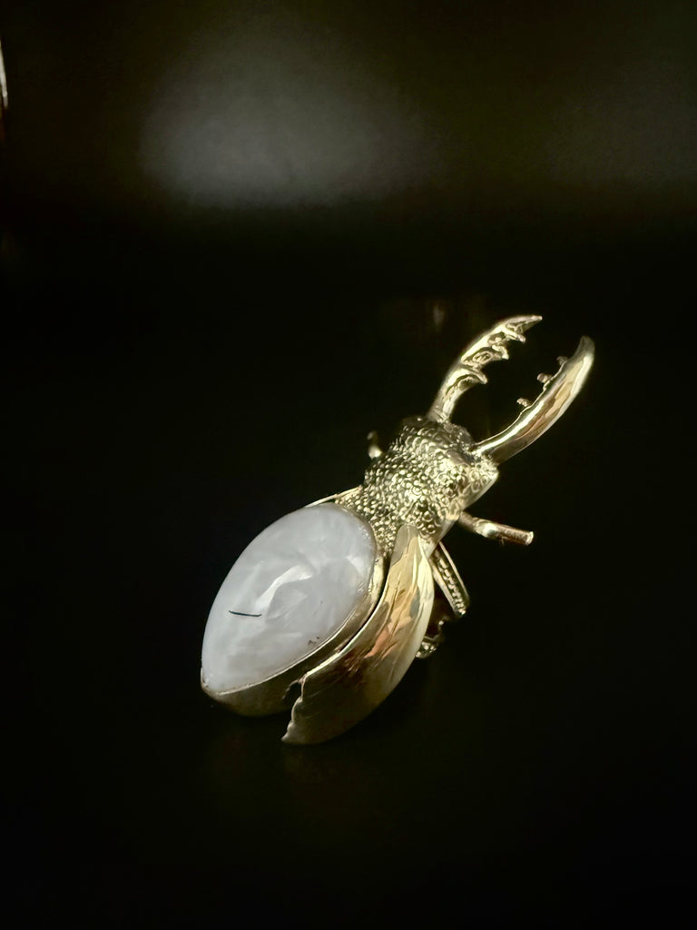 Stag Beetle with Gray Agate Ring