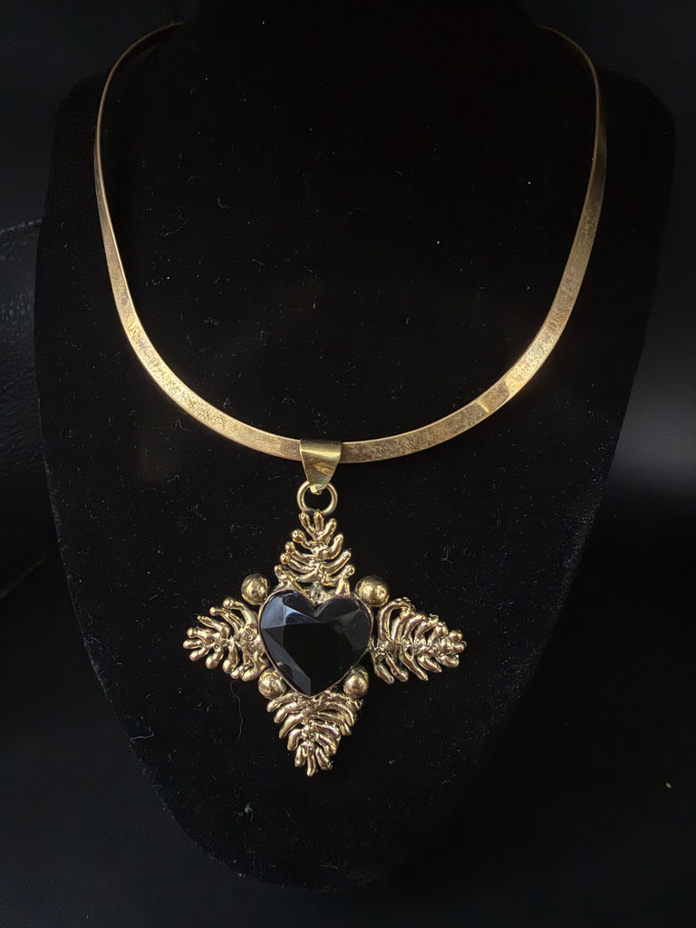 Faceted Black Obsidian Ivy leaf Heart Necklace