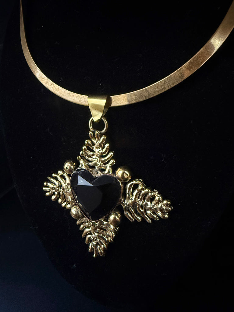 Faceted Black Obsidian Ivy leaf Heart Necklace