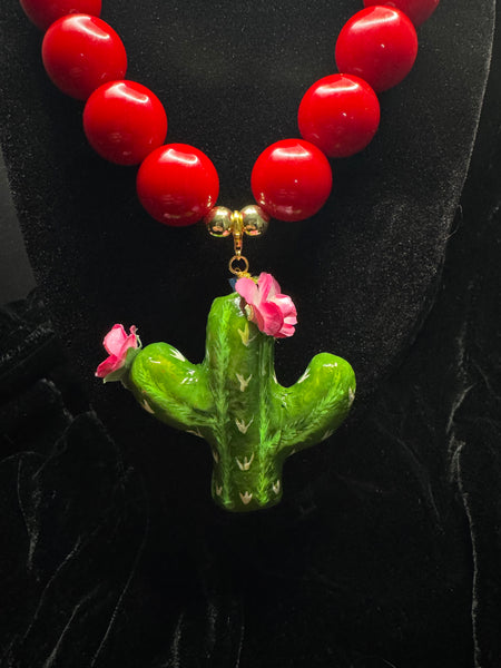Red Beads Cactus Necklace