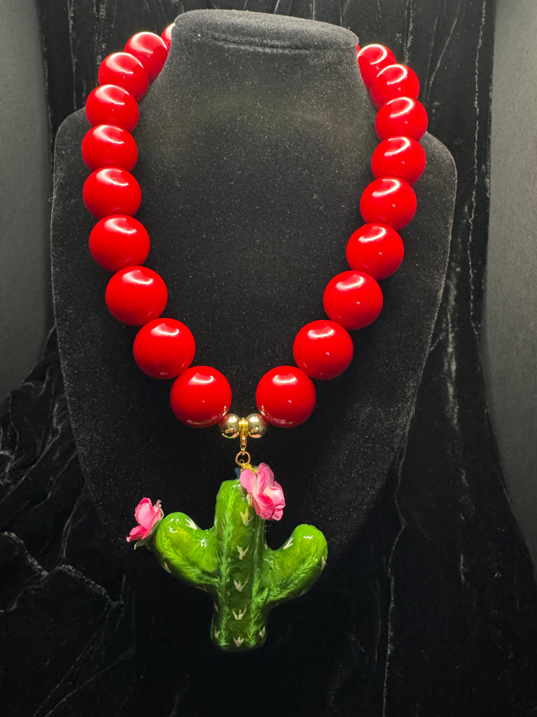 Red Beads Cactus Necklace