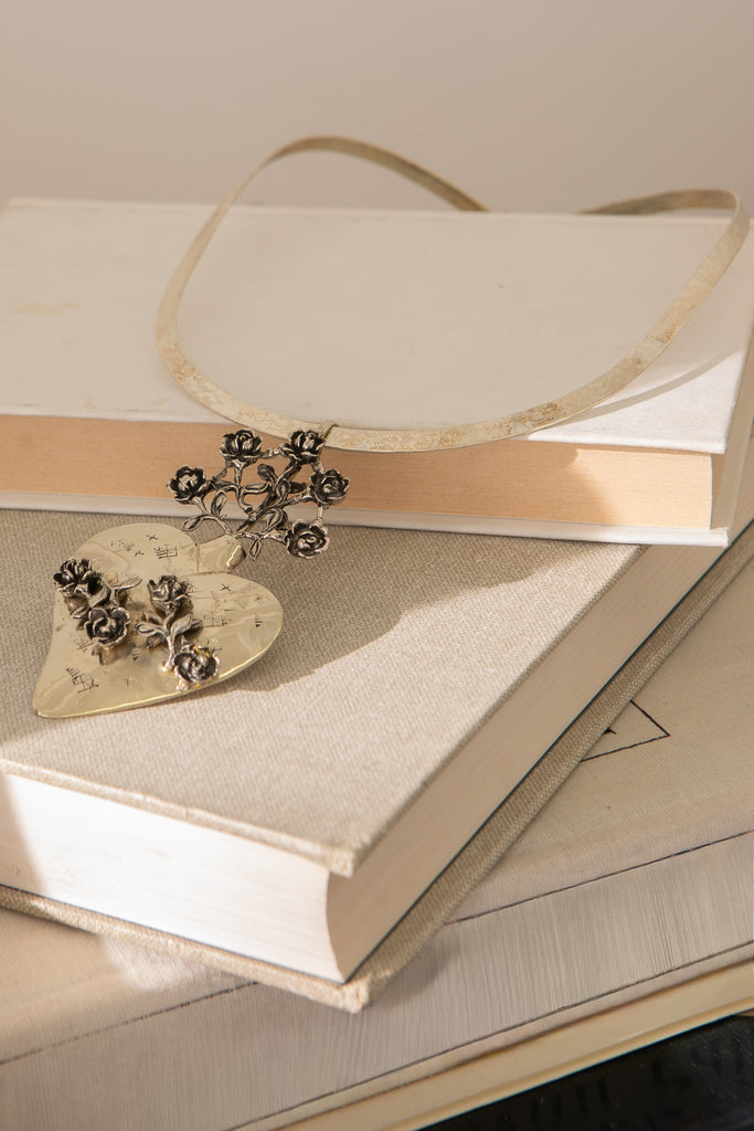 Rose Heart Necklace in Silver