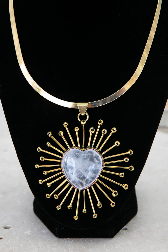 Clear Quartz Radiant Heart Gold Necklace
