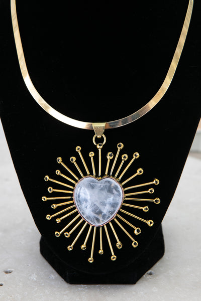 Pink Quartz Radiant Heart Gold Necklace