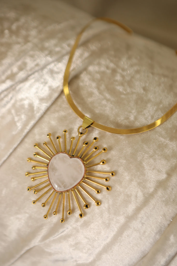 Clear Quartz Radiant Heart Gold Necklace