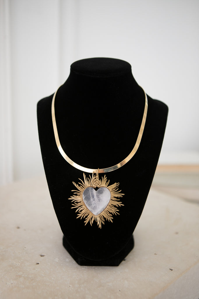White Quartz  Radiant Heart Necklace