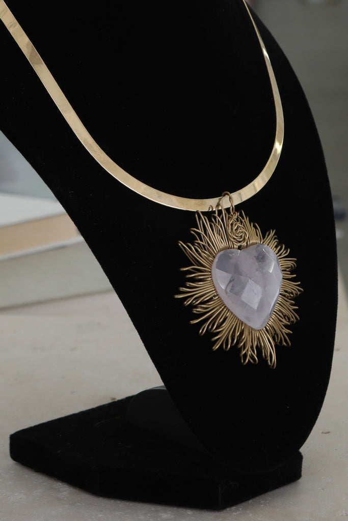 White Quartz  Radiant Heart Necklace