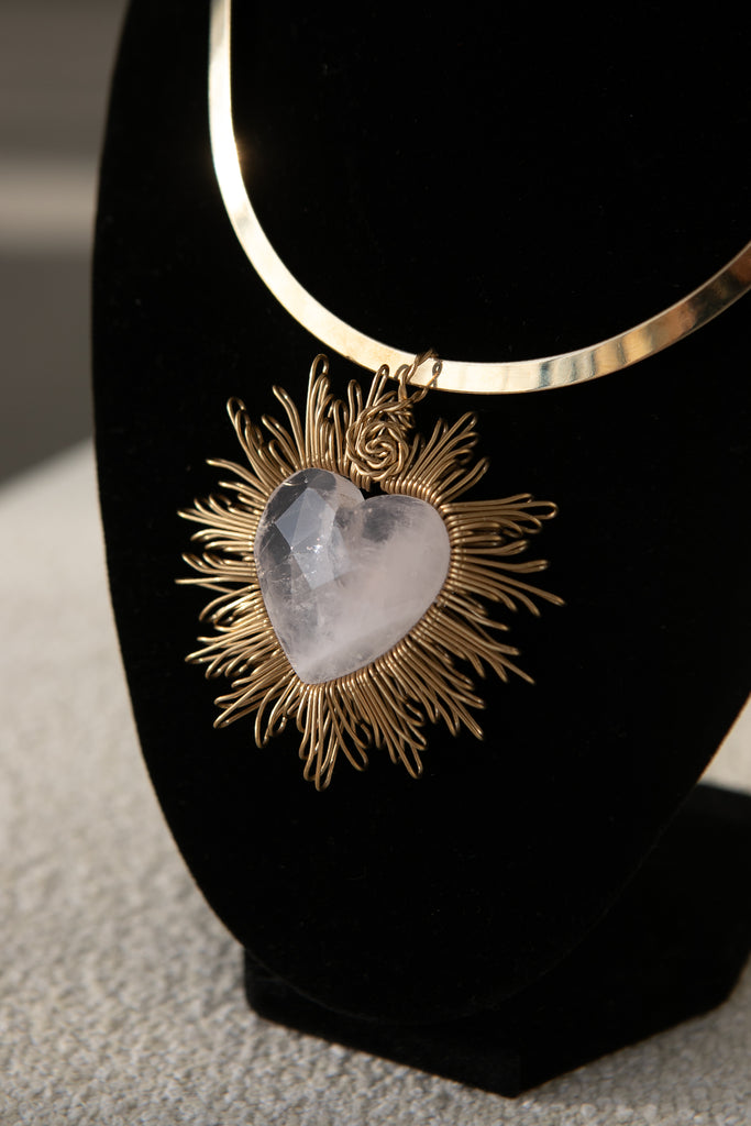 White Quartz  Radiant Heart Necklace