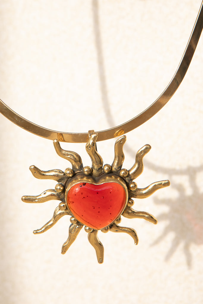 Red Sunburst Heart Necklace