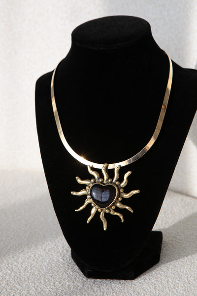 Red Sunburst Heart Necklace