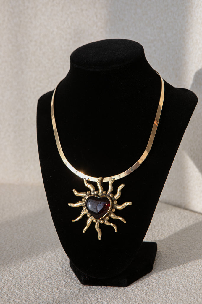 Red Sunburst Heart Necklace
