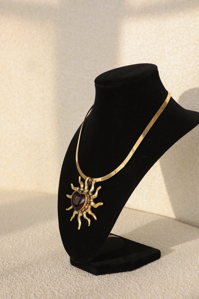 Red Sunburst Heart Necklace