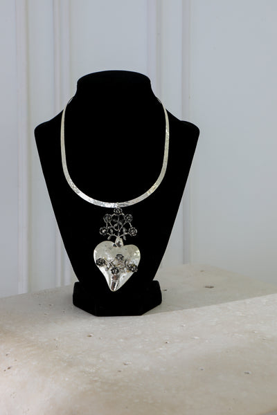 Rose Heart Necklace in Silver