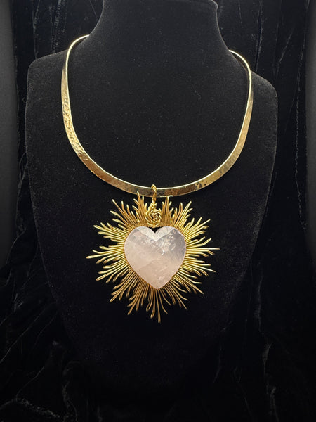 White Quartz  Radiant Heart Necklace