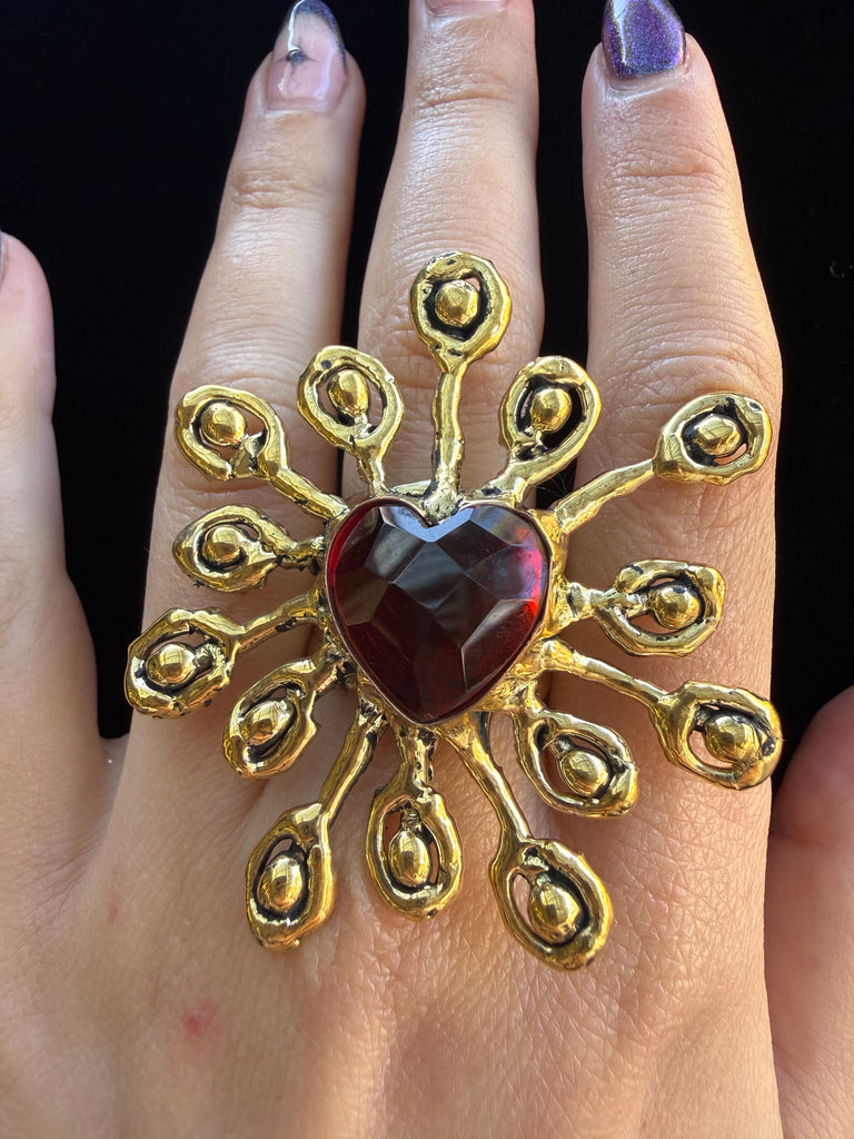 Red Faceted Heat Sun Ring