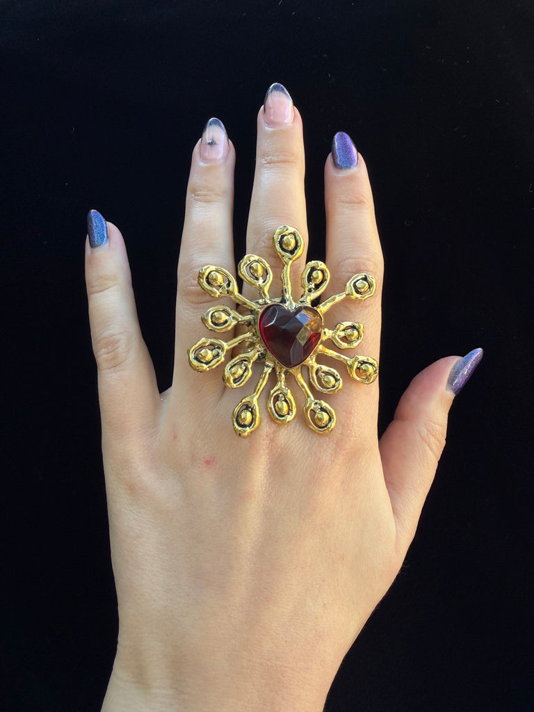 Red Faceted Heat Sun Ring