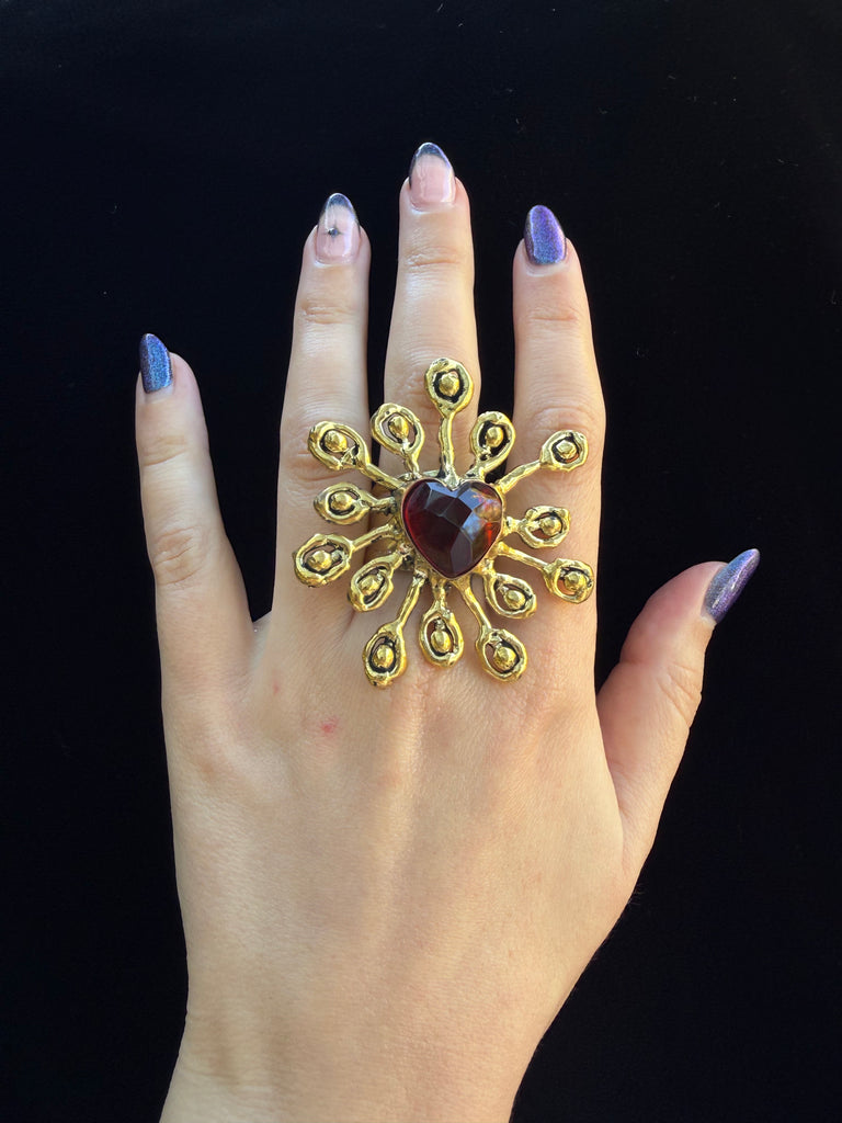 Red Faceted Heat Sun Ring
