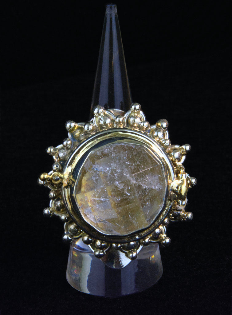 Clear Round Faceted Quartz Locket Ring