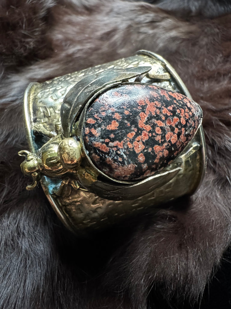 Scarab Beetle Firecracker Obsidian Garden Bracelet