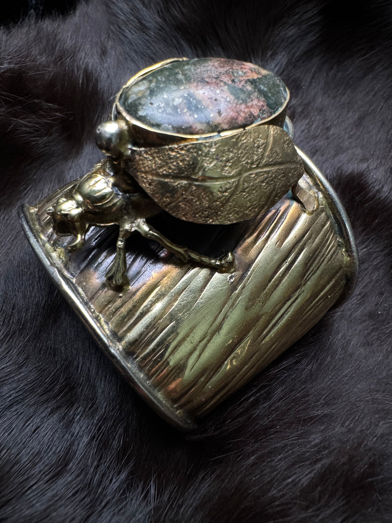 Scarab Beetle Jasper Green/Brown Stone Garden Bracelet