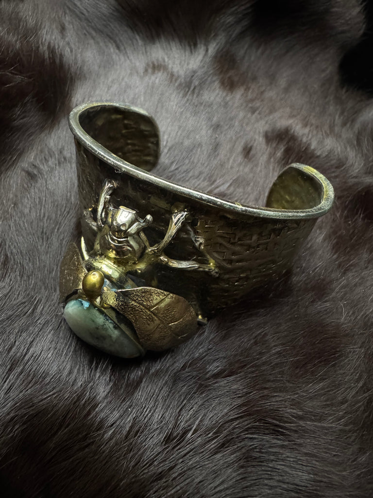 Scarab Beetle Larimar Stone Garden Bracelet