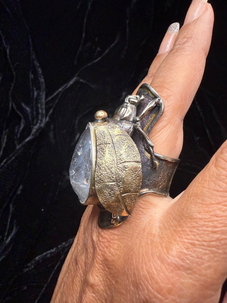 Scarab Beetle Moon Stone Ring
