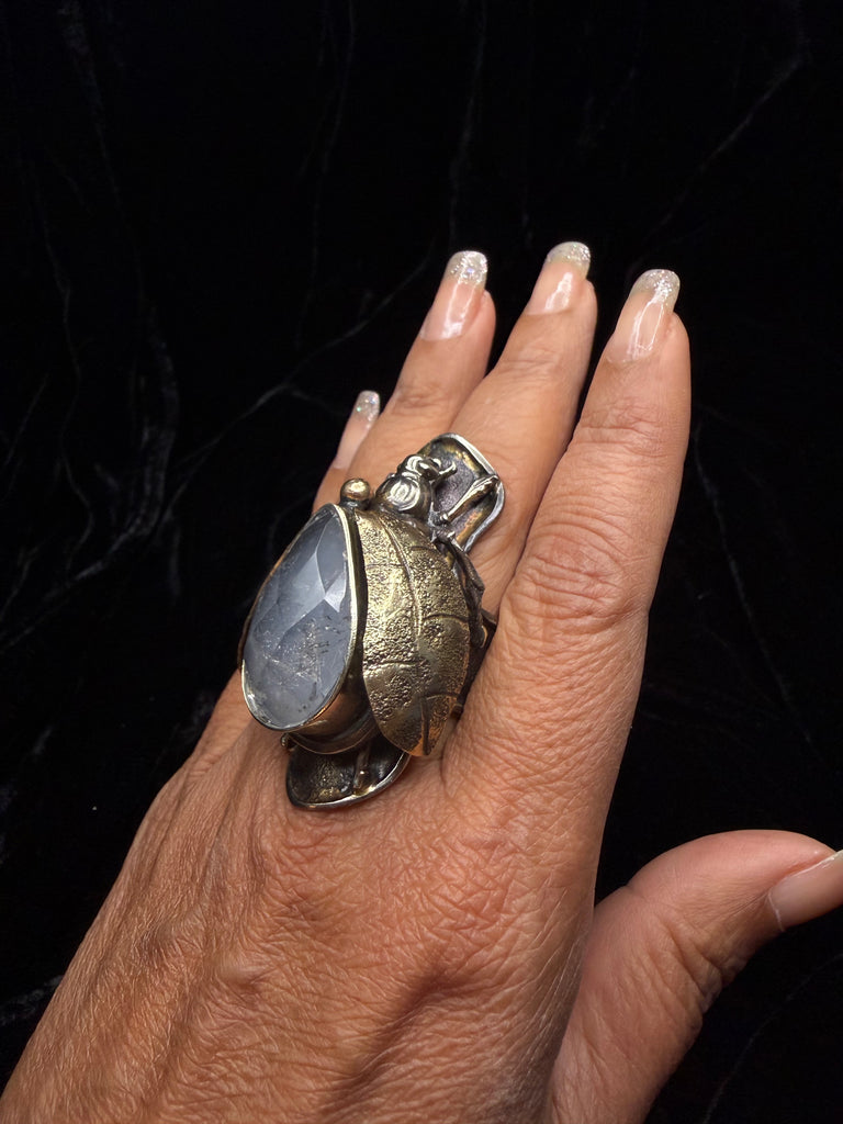 Scarab Beetle Moon Stone Ring