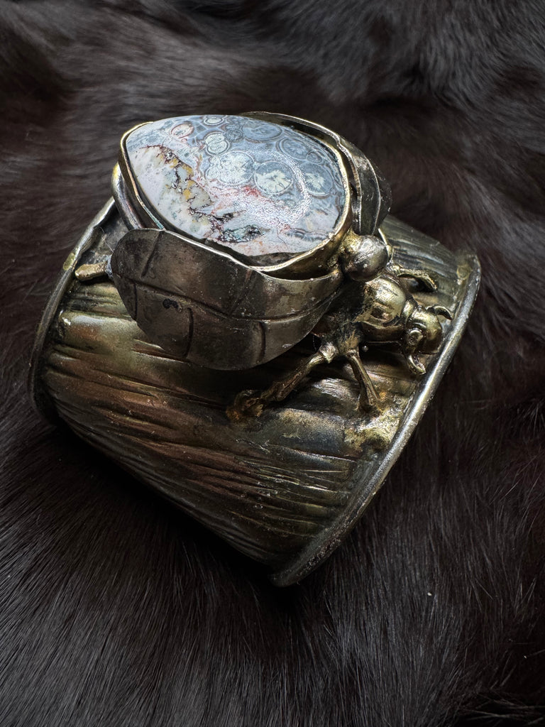 Scarab Beetle Moss Agate Bracelet