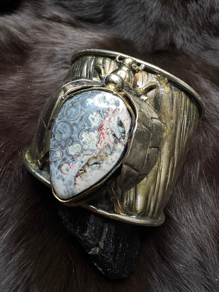 Scarab Beetle Moss Agate Bracelet