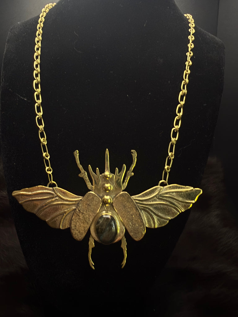 Scarab Beetle Obsidian Necklace